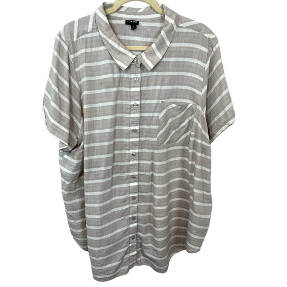 🥑5/$25 Torrid striped Textured Woven Button Front Short Sleeve Shirt sz 4X - Picture 2 of 9